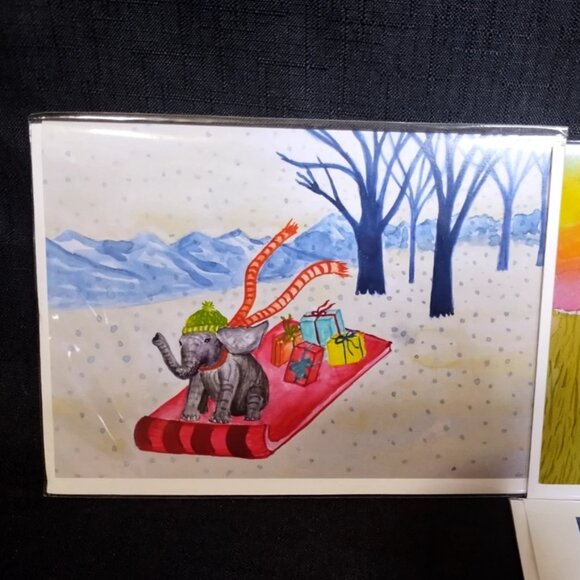 Set of 4 Watercolor Print Animal Themed Blank Greeting Cards W Envelopes - Picture 2 of 9